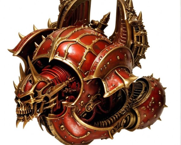 Detailed Mechanical Skull Design in Red and Gold