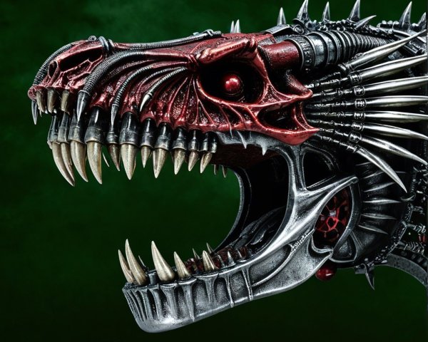 Menacing Creature Head with Organic and Mechanical Features