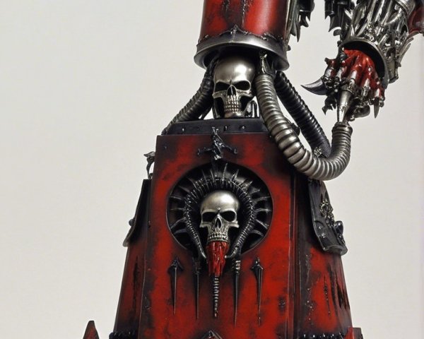 Gothic Mechanical Sculpture with Dark Red and Metallic Elements