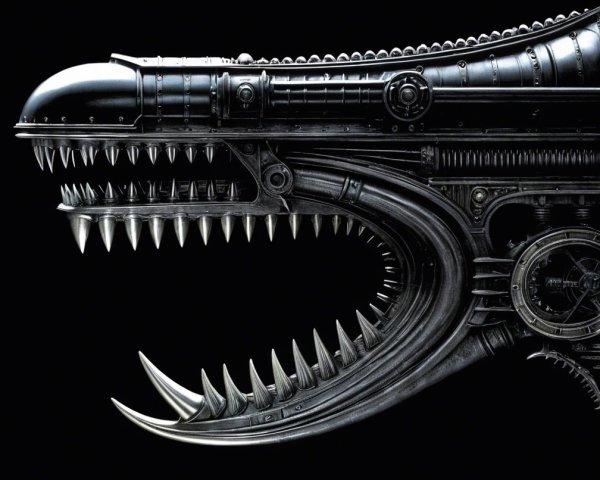 Steampunk-Inspired Metallic Predator Head Design
