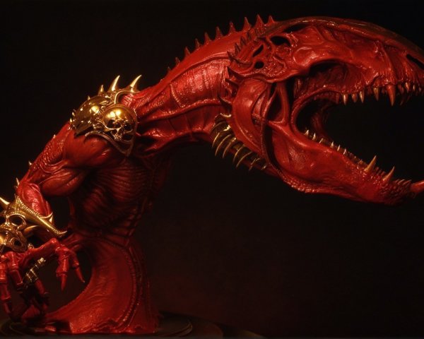 Detailed Sculpture of a Menacing Red Creature