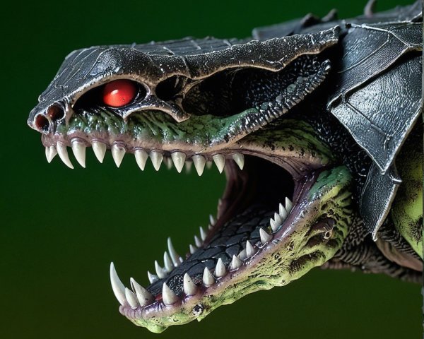 Fierce Dragon-Like Creature with Black and Green Scales