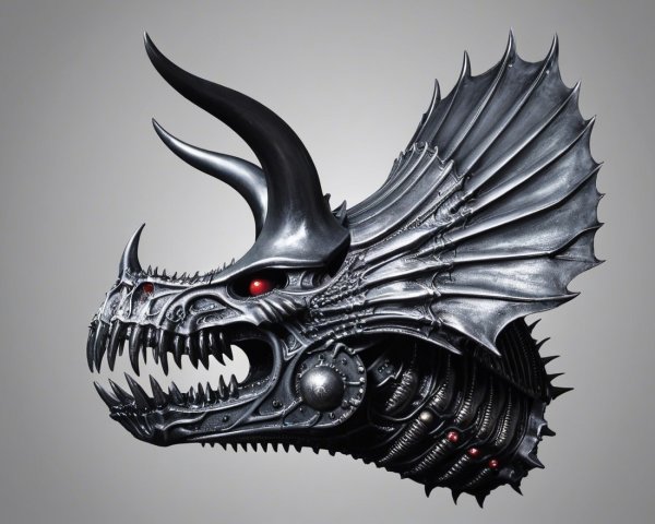 Dragon-like Creature Head with Steampunk Aesthetics