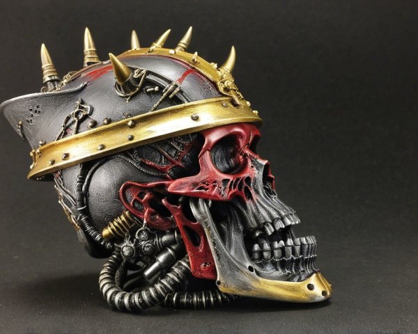 Intricately Designed Skull Sculpture with Metallic Textures