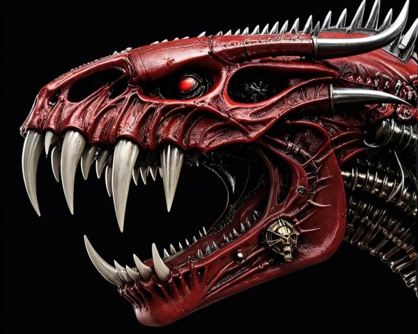 Mechanical Dragon Head with Red Metallic Finish