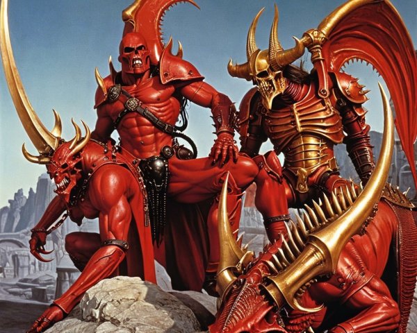 Trio of Armored Figures in Dark Fantasy Landscape