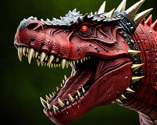 Fierce Dragon-Like Creature with Red Scales and Spikes