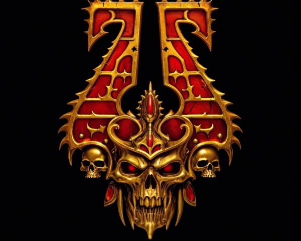 Stylized Skull Emblem with Ornate Patterns and Colors