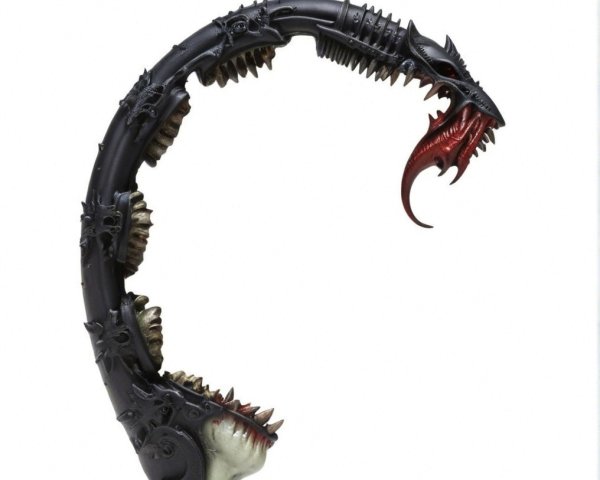 Monstrous Black Serpent with Spikes and Dual Mouths