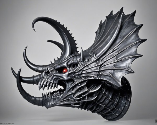 Intricate Dragon Mask with Menacing Features and Design