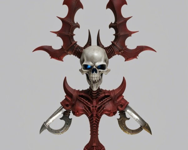Stylized skull with horns and intricate armor details
