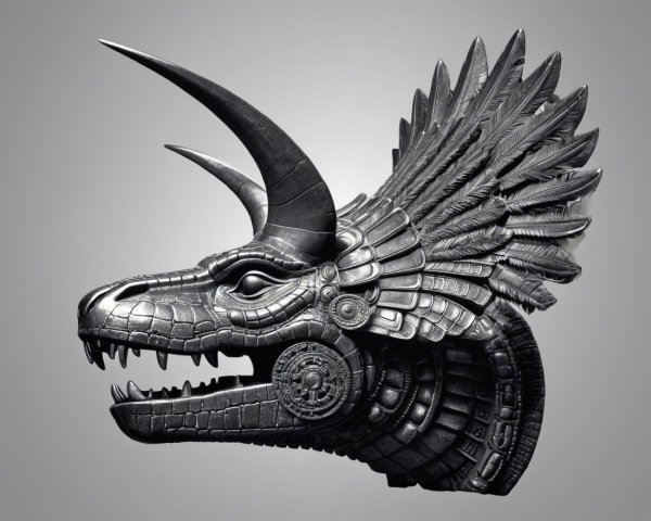 Sculpture of a mythical creature with Mesoamerican features