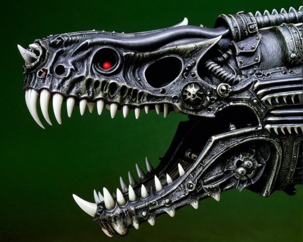 Robotic Dinosaur Head with Steampunk Design Elements
