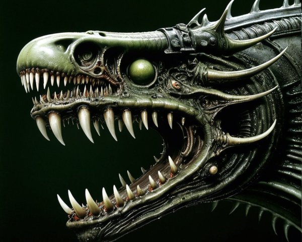 Menacing Creature with Metallic Texture and Spikes