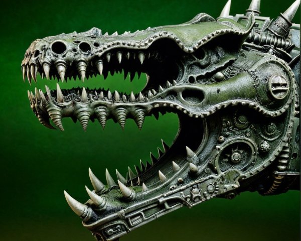 Detailed Mechanical Dragon Head with Industrial Aesthetics