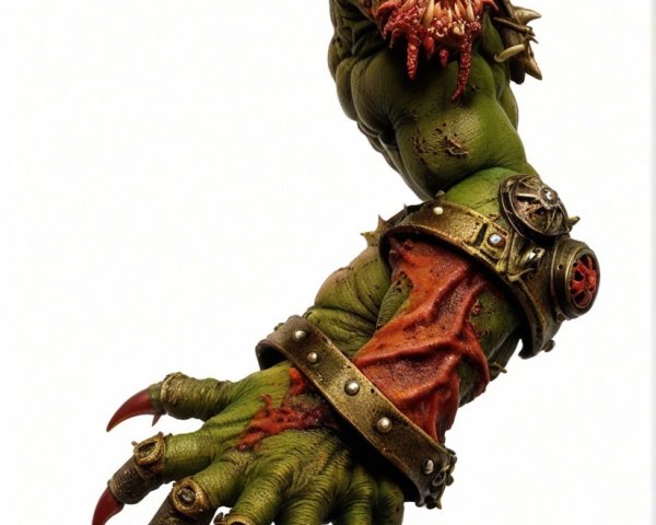Grotesque Green-Skinned Arm with Monstrous Features