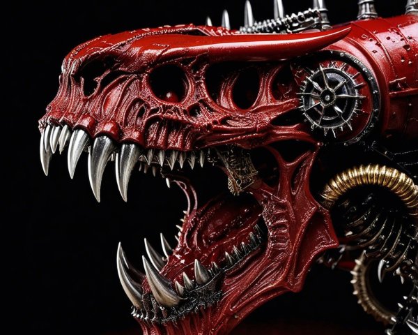 Mechanical Dragon Head with Red Exterior and Gears