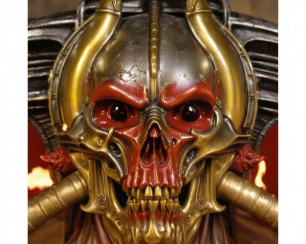 Menacing Skull with Metallic Elements and Fiery Background