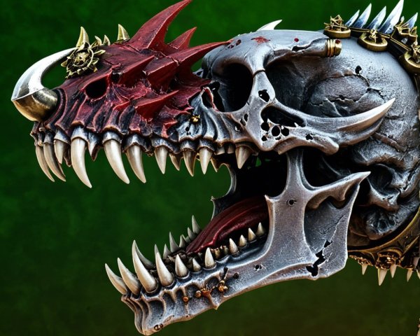 Menacing dragon skull with intricate detailing and colors