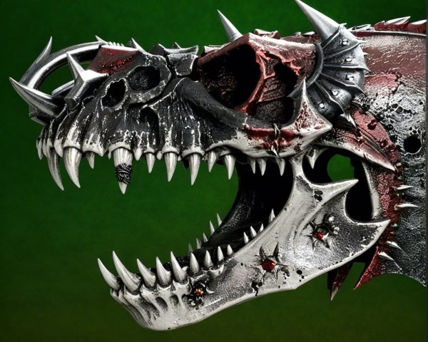 Intricate Dragon Skull with Black and Silver Textures