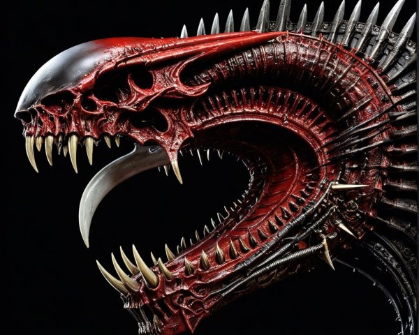 Intricate Dragon-like Creature Design with Metallic Features