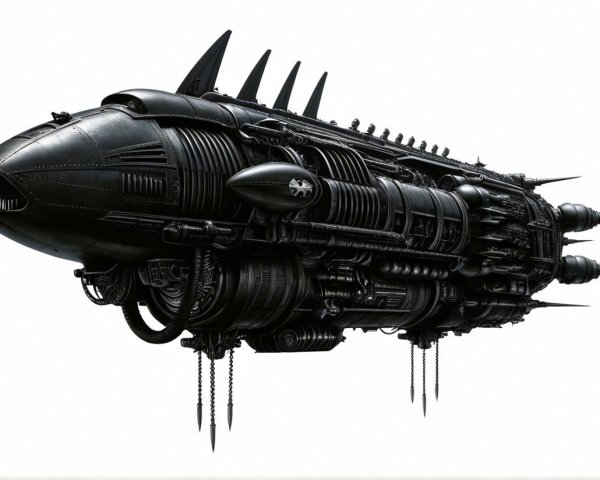 Futuristic Black Spaceship with Aggressive Design Features