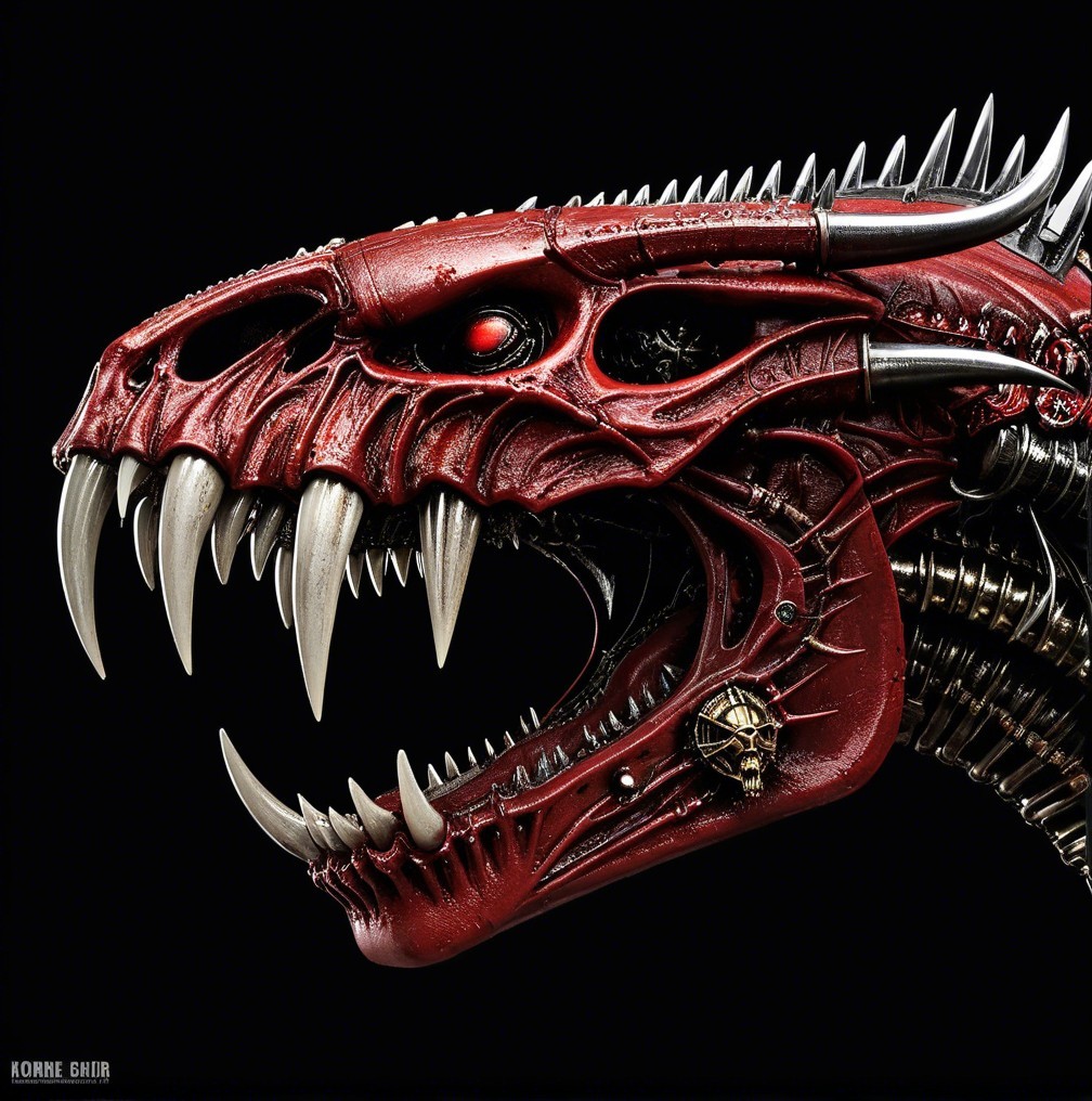Mechanical Dragon Head with Red Metallic Finish