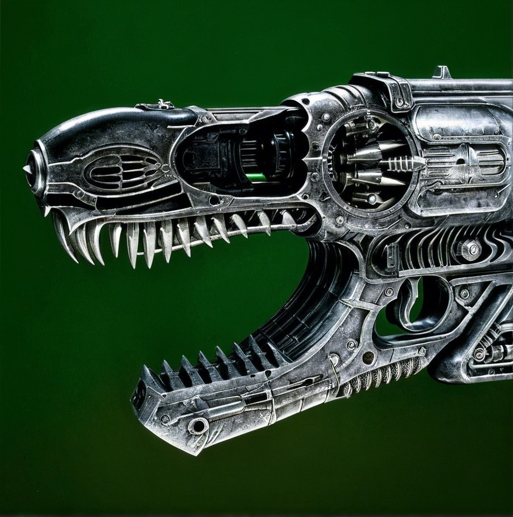Futuristic Dinosaur-Head Weapon with Mechanical Details