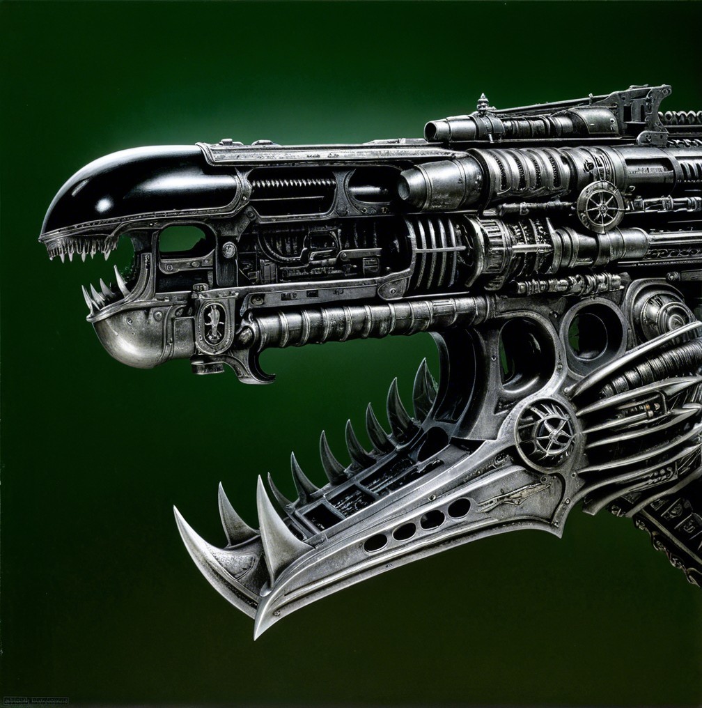 Intricate Steampunk Dragon Head Design in Metallic Textures