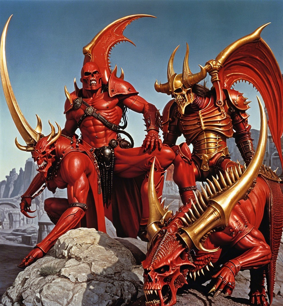 Trio of Armored Figures in Dark Fantasy Landscape