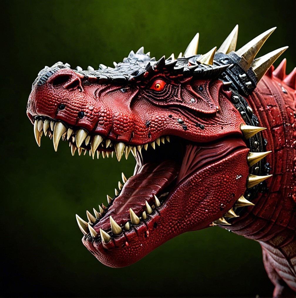Fierce Dragon-Like Creature with Red Scales and Spikes