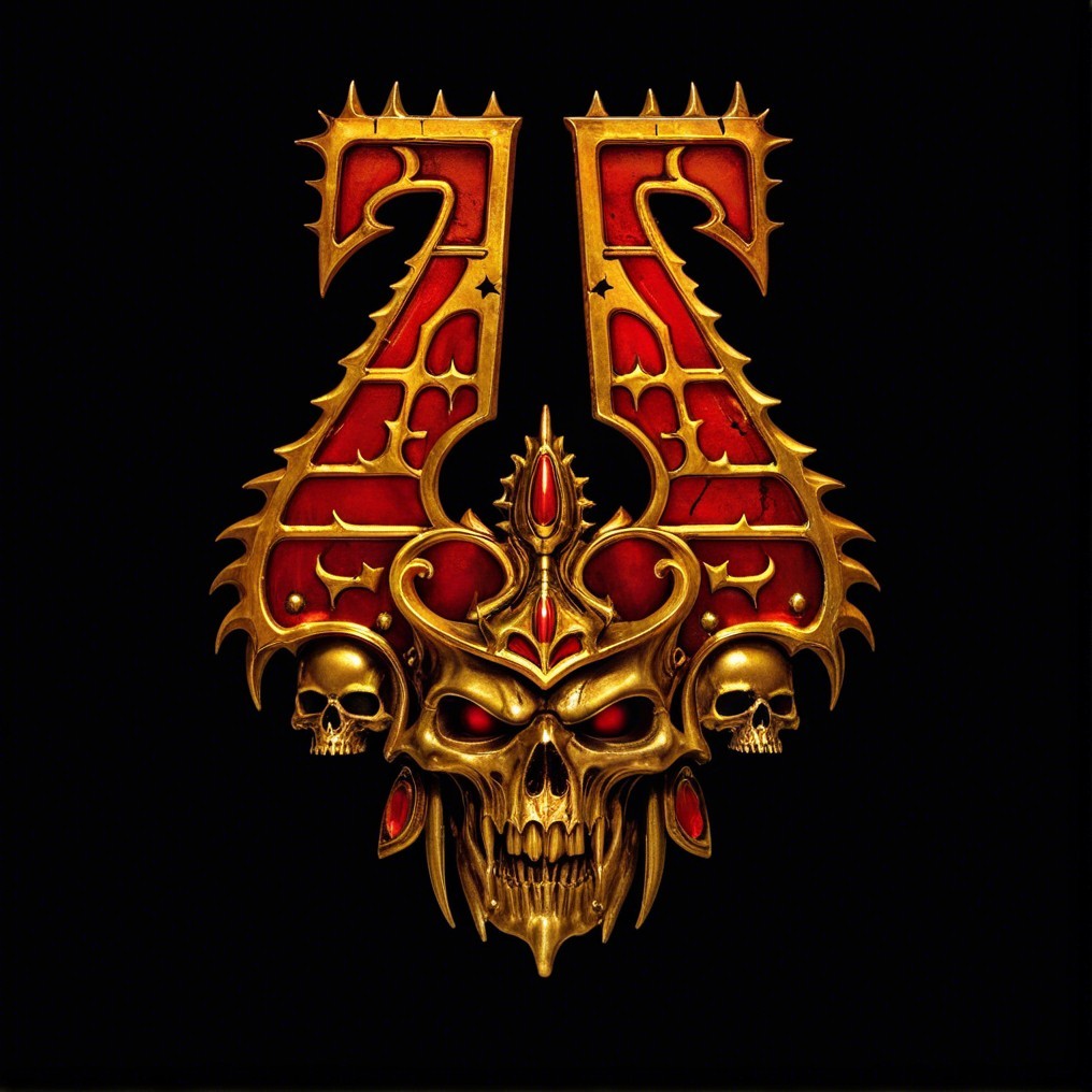 Stylized Skull Emblem with Ornate Patterns and Colors