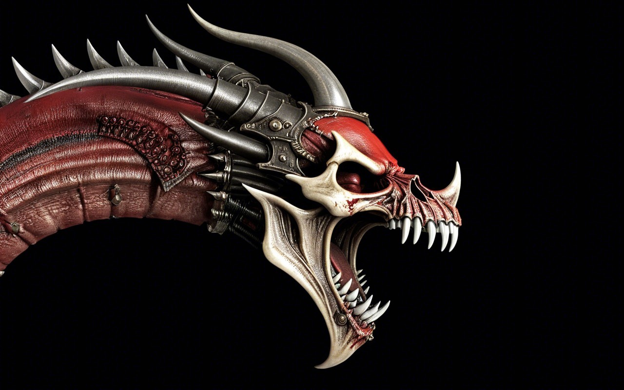 Menacing dragon-like creature with serpent body and horns