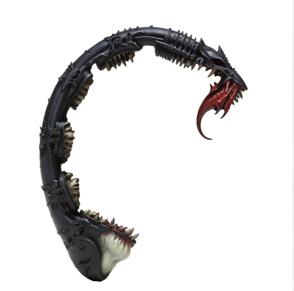 Monstrous Black Serpent with Spikes and Dual Mouths