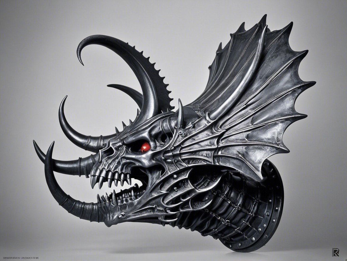 Intricate Dragon Mask with Menacing Features and Design