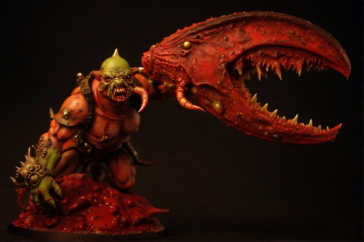 Grotesque Orc-Like Creature with Claw and Armor