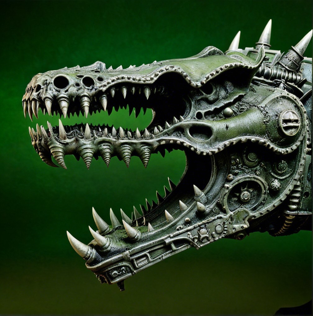 Detailed Mechanical Dragon Head with Industrial Aesthetics