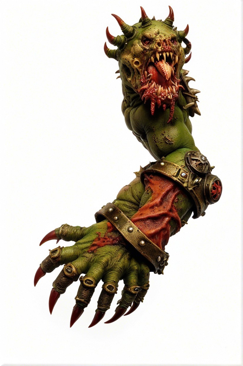 Grotesque Green-Skinned Arm with Monstrous Features