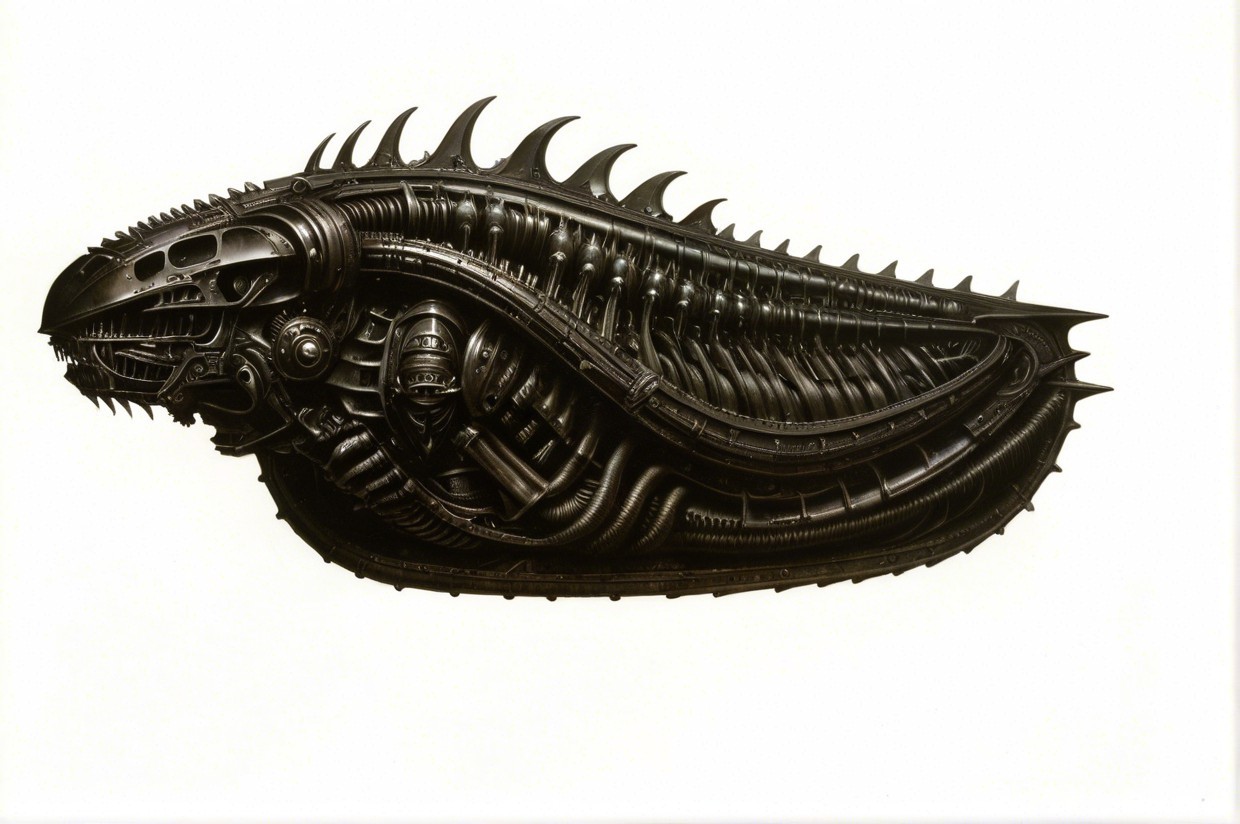 Biomechanical Creature with Dark Metallic Features