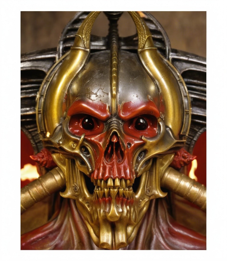 Menacing Skull with Metallic Elements and Fiery Background