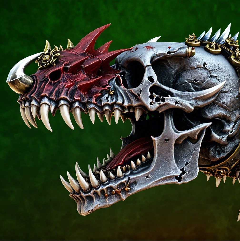 Menacing dragon skull with intricate detailing and colors