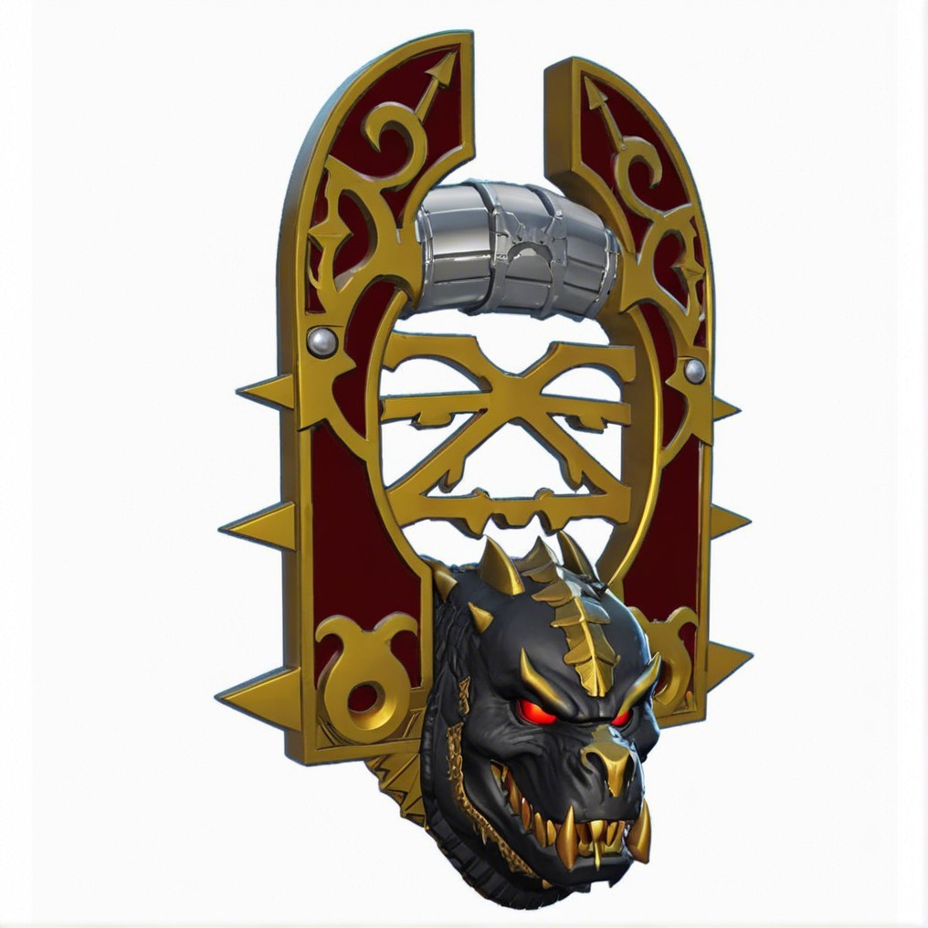 Ornate Shield Emblem with Dragon and Fierce Face