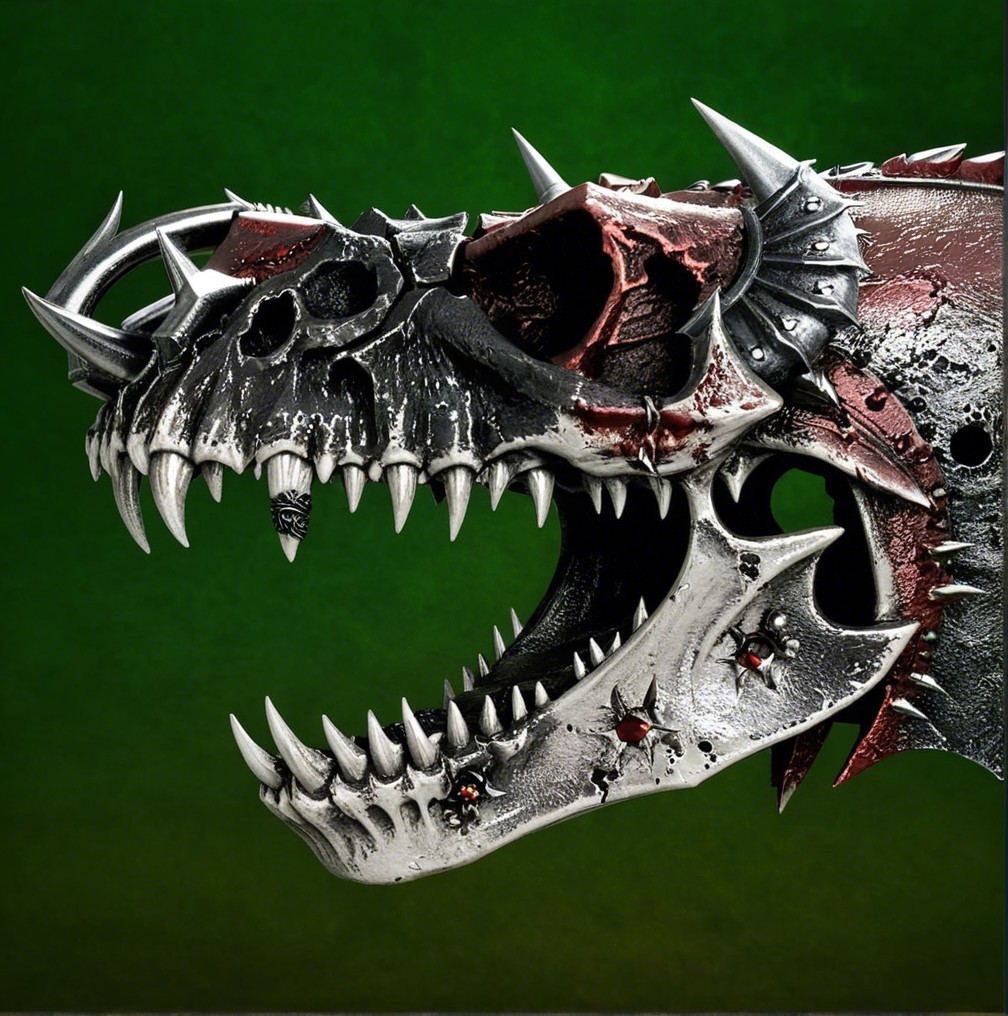 Intricate Dragon Skull with Black and Silver Textures