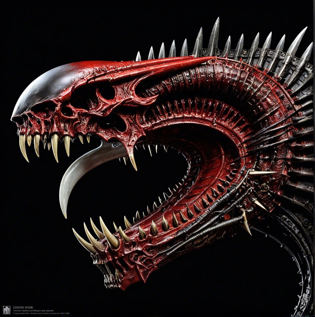 Intricate Dragon-like Creature Design with Metallic Features