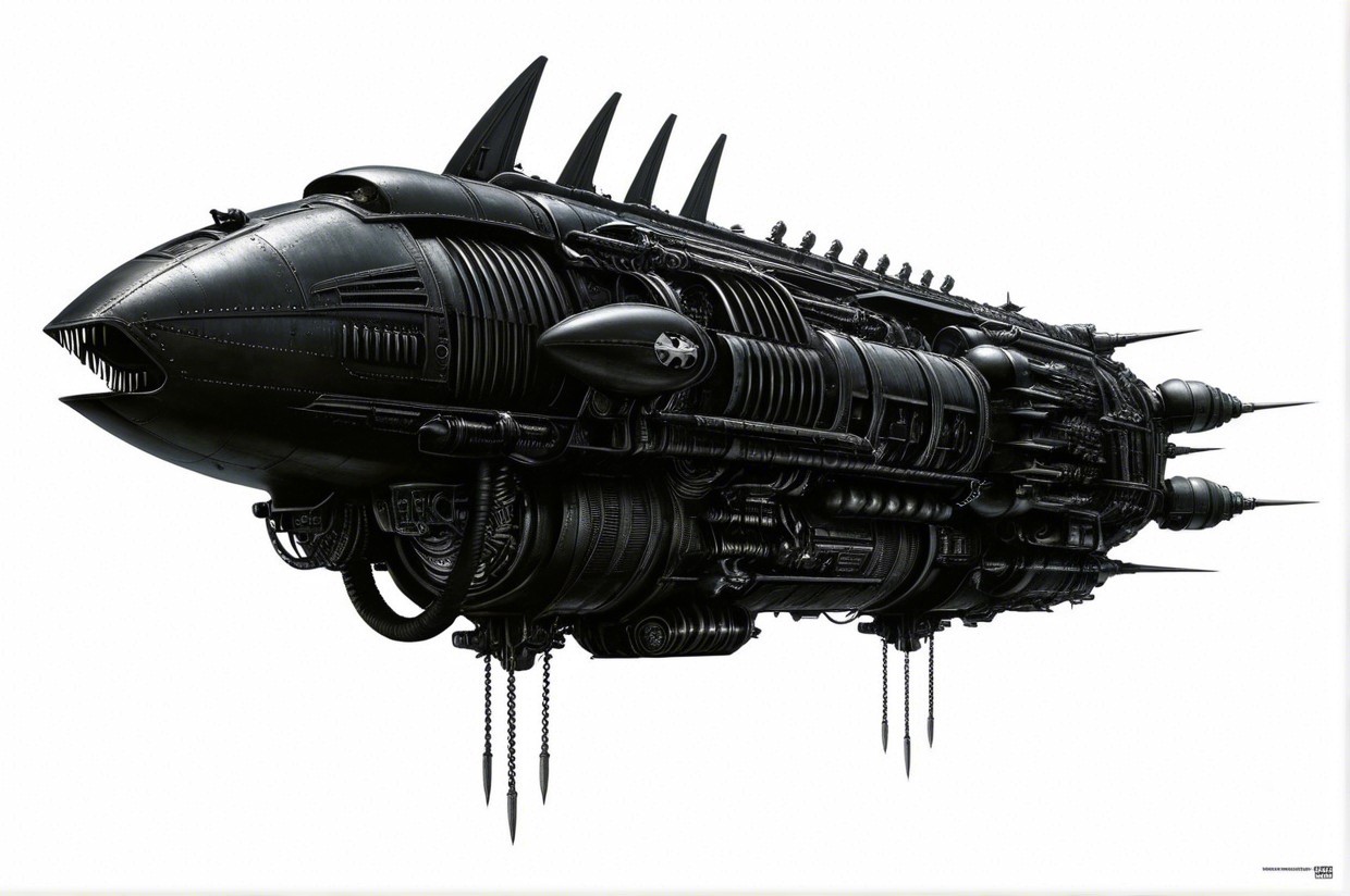 Futuristic Black Spaceship with Aggressive Design Features