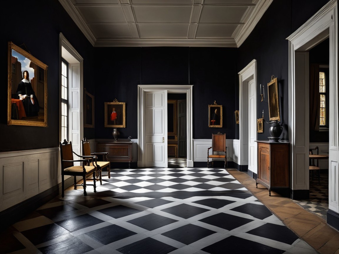 Elegant Interior with Black-and-White Tiled Floor