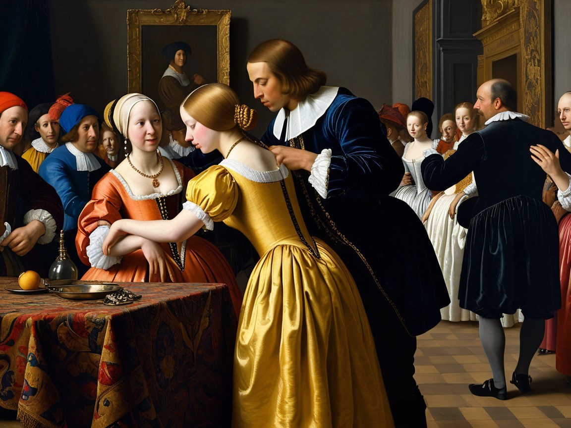 Historical Celebration Scene with Period Attire