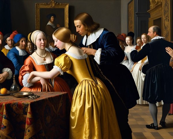 Historical Celebration Scene with Period Attire