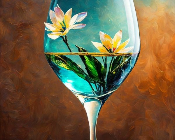 Glass of Water with Yellow Flowers and Warm Background