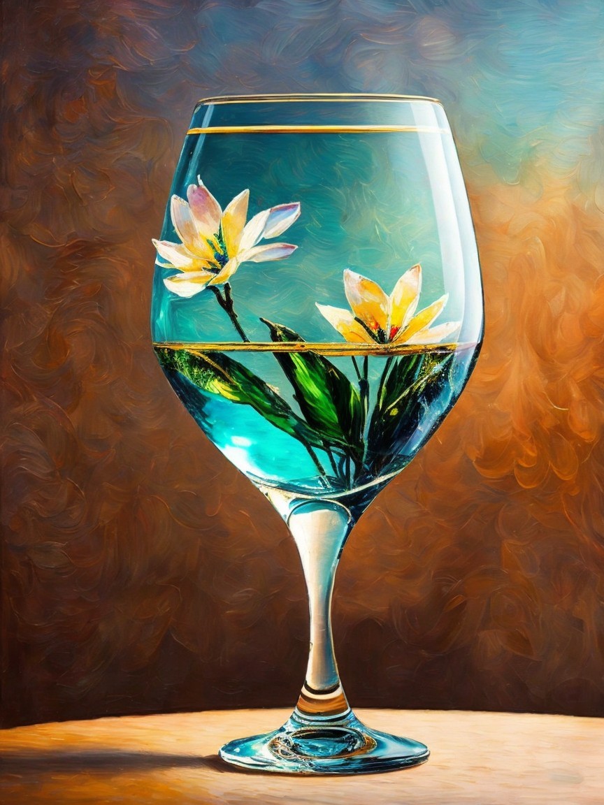 Glass of Water with Yellow Flowers and Warm Background
